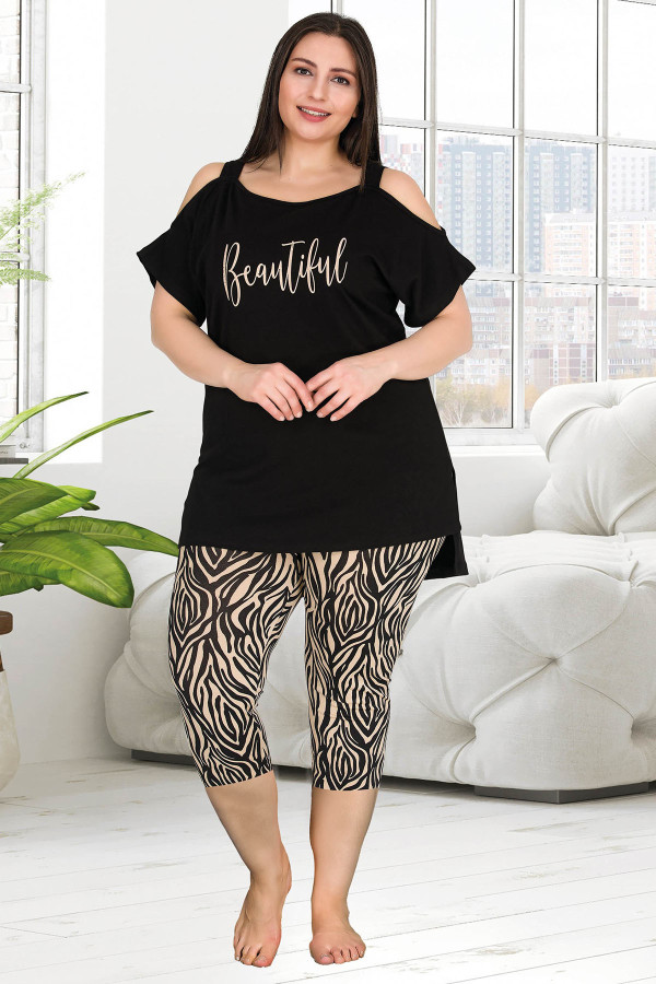Lady 10563 Büyük Beden Kapri Pijama Takımı - Battal pijama Takımları, LADY-10563-2XL, Lady Pijama Takımı, LADY-10563-2XL