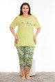Sarı Renk ve Çiçek Desenli Lady 10679 Büyük Beden Kapri Pijama Takımı