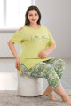 Sarı Renk ve Çiçek Desenli Lady 10679 Büyük Beden Kapri Pijama Takımı, LADY10679-2XLL, Lady Pijama Takımı, LADY10679-2XLL