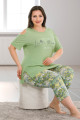 Açık Yeşil Renk ve Çiçek Desenli Lady 10679 Büyük Beden Kapri Pijama Takımı, LADY10679-2XL, Lady Pijama Takımı, LADY10679-2XL
