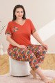 Turuncu Renk ve Çiçek Desenli Lady 10680 Büyük Beden Kapri Pijama Takımı, LADY10680-2XL, Lady Pijama Takımı, LADY10680-2XL