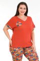 Turuncu Renk ve Çiçek Desenli Lady 10680 Büyük Beden Kapri Pijama Takımı, LADY10680-2XL, Lady Pijama Takımı, LADY10680-2XL
