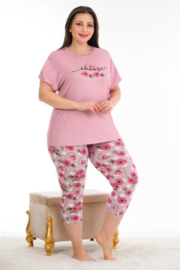 Gül Kurusu Renk ve Çiçek Desenli Lady 10681 Büyük Beden Kapri Pijama Takımı Gül Kurusu Renk ve Çiçek Desenli Lady 10681 Büyük Beden Kapri Pijama Takımı, LADY10681-2XL, Lady Pijama Takımı, LADY10681-2XL