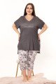 Füme Renk Ve Çiçek Desenli Lady 10705 Kadın Büyük Beden Kapri Pijama Takımı