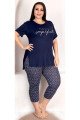 Lacivert Renk ve Desenli Lady 10708 Kadın Büyük Beden Kapri Pijama Takımı
