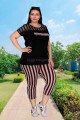 Kadın Pembe - Siyah Renk ve Çizgi Desenli Lady 10513 Büyük Beden Kapri Pijama Takımı