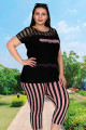 Kadın Pembe - Siyah Renk ve Çizgi Desenli Lady 10513 Büyük Beden Kapri Pijama Takımı-Lady