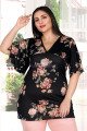 Siyah Renk ve Çiçek Desenli Lady 10532 Büyük Beden Battal Boy Kapri Pijama Takımı Siyah Renk ve Çiçek Desenli Lady 10532 Büyük Beden Battal Boy Kapri Pijama Takımı