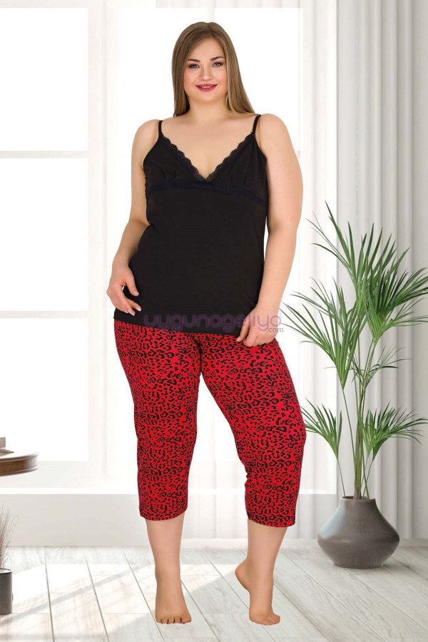 Kadın Kırmızı - Siyah Renk ve Leopar Desenli Lady 10552 Büyük Beden Kapri Pijama Takımı Kadın Kırmızı - Siyah Renk ve Leopar Desenli Lady 10552 Büyük Beden Kapri Pijama Takımı, ELİT0010552-2XL, Lady Pijama Takımı, ELİT0010552-2XL