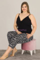 Kadın Siyah - Beyaz Renk ve Zebra Desenli Lady 10565 Büyük Beden Kapri Pijama Takımı, ELİT0010565-2XL, Lady Pijama Takımı, ELİT0010565-2XL
