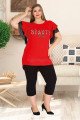 Kadın Kırmızı Renk ve Yazılı Lady 10581 Büyük Beden Kapri Pijama Takımı Kadın Kırmızı Renk ve Yazılı Lady 10581 Büyük Beden Kapri Pijama Takımı