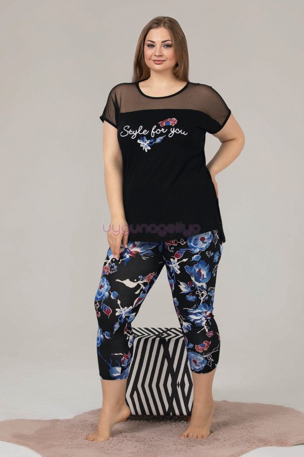 Kadın Siyah Renk ve Çiçek Desenli Lady 10584 Büyük Beden Kapri Pijama Takımı Kadın Siyah Renk ve Çiçek Desenli Lady 10584 Büyük Beden Kapri Pijama Takımı, ELİT0010584-2XL, Lady Pijama Takımı, ELİT0010584-2XL