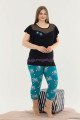 Kadın Siyah Renk ve Çiçek Desenli Lady 10586 Büyük Beden Kapri Pijama Takımı Kadın Siyah Renk ve Çiçek Desenli Lady 10586 Büyük Beden Kapri Pijama Takımı