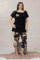 Siyah Renk Ve Çiçek Desenli Lady 10588 Kadın Büyük Beden Kapri Pijama Takımı Siyah Renk Ve Çiçek Desenli Lady 10588 Kadın Büyük Beden Kapri Pijama Takımı