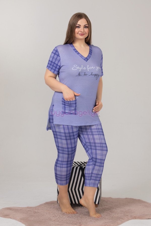 Kadın Mavi Renk ve Ekose Desenli Lady 10608 Büyük Beden Kapri Pijama Takımı Kadın Mavi Renk ve Ekose Desenli Lady 10608 Büyük Beden Kapri Pijama Takımı, ELİT0010608-2XL, Lady Pijama Takımı, ELİT0010608-2XL