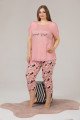 Kadın Somon Renk ve Desenli Lady 10610 Büyük Beden Kapri Pijama Takımı