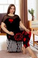 Kadın Siyah Renk ve Çiçek Desenli Lady 10614 Büyük Beden Kapri Pijama Takımı, UB-LDY-10614-2x, Lady Pijama Takımı, UB-LDY-10614-2x