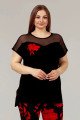 Kadın Siyah Renk ve Çiçek Desenli Lady 10614 Büyük Beden Kapri Pijama Takımı, UB-LDY-10614-2x, Lady Pijama Takımı, UB-LDY-10614-2x