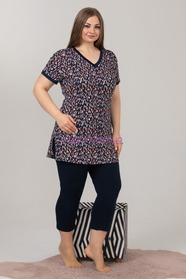 Kadın Lacivert Renk ve Puantiye Desenli Lady 10617 Büyük Beden Kapri Pijama Takımı Kadın Lacivert Renk ve Puantiye Desenli Lady 10617 Büyük Beden Kapri Pijama Takımı, ELİT0010617-2XL, Lady Pijama Takımı, ELİT0010617-2XL