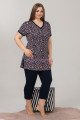 Kadın Lacivert Renk ve Puantiye Desenli Lady 10617 Büyük Beden Kapri Pijama Takımı