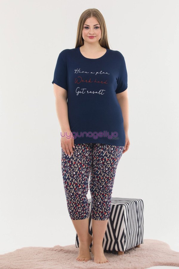 Kadın Lacivert Renk ve Puantiye Desenli Lady 10618 Büyük Beden Kapri Pijama Takımı Kadın Lacivert Renk ve Puantiye Desenli Lady 10618 Büyük Beden Kapri Pijama Takımı, ELİT0010618-2XL, Lady Pijama Takımı, ELİT0010618-2XL