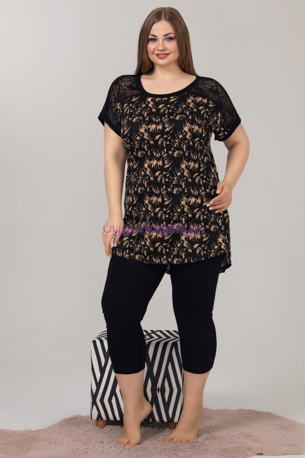Siyah Renk ve Desenli Lady 10622 Büyük Beden Kapri Pijama Takımı Siyah Renk ve Desenli Lady 10622 Büyük Beden Kapri Pijama Takımı, ELİT0010622-2XL, Lady Pijama Takımı, ELİT0010622-2XL