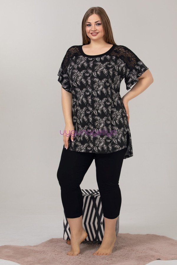 Siyah Renk ve Desenli Lady 10623 Büyük Beden Kapri Pijama Takımı Siyah Renk ve Desenli Lady 10623 Büyük Beden Kapri Pijama Takımı, ELİT0010623-2XL, Lady Pijama Takımı, ELİT0010623-2XL