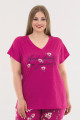 Kadın Fuşya Renk ve Çiçek Desenli Lady 10625 Büyük Beden Kapri Pijama Takımı, ELİT0010625-2XL, Lady Pijama Takımı, ELİT0010625-2XL