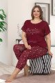 Kadın Bordo Renk ve Çiçek Desenli Lady 10626 Büyük Beden Kapri Pijama Takımı, ELİT0010626-2XL, Lady Pijama Takımı, ELİT0010626-2XL