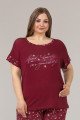 Kadın Bordo Renk ve Çiçek Desenli Lady 10626 Büyük Beden Kapri Pijama Takımı, ELİT0010626-2XL, Lady Pijama Takımı, ELİT0010626-2XL