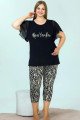Kadın Siyah Renk ve Zebra Desenli Lady 10633 Büyük Beden Kapri Pijama Takımı Kadın Siyah Renk ve Zebra Desenli Lady 10633 Büyük Beden Kapri Pijama Takımı