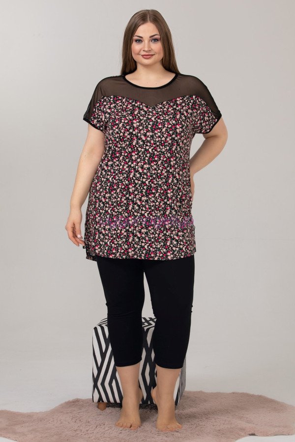 Kadın Siyah Renk ve Puantiye Desenli Lady 10634 Büyük Beden Kapri Pijama Takımı Kadın Siyah Renk ve Puantiye Desenli Lady 10634 Büyük Beden Kapri Pijama Takımı, ELİT0016034-2XL, Lady Pijama Takımı, ELİT0016034-2XL
