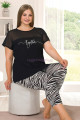 Kadın Siyah - Beyaz Renk ve Zebra Desenli Lady 10638 Büyük Beden Kapri Pijama Takımı, ELİT0010638-2XL, Lady Pijama Takımı, ELİT0010638-2XL