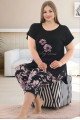 Kadın Siyah Renk ve Çiçek Desenli Lady 10639 Büyük Beden Kapri Pijama Takımı, ELİT0010639-2XL, Lady Pijama Takımı, ELİT0010639-2XL