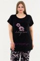 Kadın Siyah Renk ve Çiçek Desenli Lady 10639 Büyük Beden Kapri Pijama Takımı, ELİT0010639-2XL, Lady Pijama Takımı, ELİT0010639-2XL