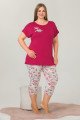 Bordo Renk ve Çiçek Desenli Lady 10641 Büyük Beden Kapri Pijama Takımı Bordo Renk ve Çiçek Desenli Lady 10641 Büyük Beden Kapri Pijama Takımı