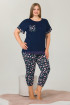 Lacivert Renk ve Çiçek Desenli Lady 10642 Büyük Beden Kapri Pijama Takımı