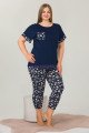 Lacivert Renk ve Çiçek Desenli Lady 10642 Büyük Beden Kapri Pijama Takımı