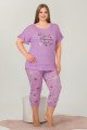 Lila Renk ve Çiçek Desenli Lady 10643 Büyük Beden Kapri Pijama Takımı