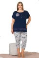 Lacivert Renk ve Çiçek Desenli Lady 10646 Büyük Beden Kapri Pijama Takımı