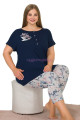 Lacivert Renk ve Çiçek Desenli Lady 10646 Büyük Beden Kapri Pijama Takımı, ELİT0010646-2XL, Lady Pijama Takımı, ELİT0010646-2XL