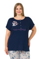 Lacivert Renk ve Çiçek Desenli Lady 10646 Büyük Beden Kapri Pijama Takımı, ELİT0010646-2XL, Lady Pijama Takımı, ELİT0010646-2XL