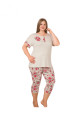 Krem Renk ve Çiçek Desenli Lady 10648 Büyük Beden Kapri Pijama Takımı, ELİT0010648-2XL, Lady Pijama Takımı, ELİT0010648-2XL