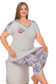 Gri Renk ve Çiçek Desenli Lady 10649 Büyük Beden Kapri Pijama Takımı, ELİT0010649-2XL, Lady Pijama Takımı, ELİT0010649-2XL