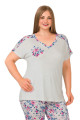 Gri Renk ve Çiçek Desenli Lady 10649 Büyük Beden Kapri Pijama Takımı, ELİT0010649-2XL, Lady Pijama Takımı, ELİT0010649-2XL