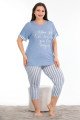 Mavi Renk ve Çizgi Desenli Lady 10670 Büyük Beden Kapri Pijama Takımı