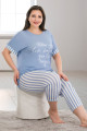 Mavi Renk ve Çizgi Desenli Lady 10670 Büyük Beden Kapri Pijama Takımı, UB-LADY10670-2XL, Lady Pijama Takımı, UB-LADY10670-2XL