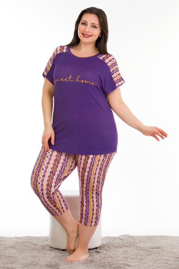 Mor Renk ve Çiçek Desenli Lady 10671 Büyük Beden Kapri Pijama Takımı Mor Renk ve Çiçek Desenli Lady 10671 Büyük Beden Kapri Pijama Takımı, UB-LADY10671-2XL, Lady Pijama Takımı, UB-LADY10671-2XL