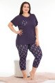 Lacivert Renk ve Çiçek Desenli Lady 10674 Büyük Beden Kapri Pijama Takımı