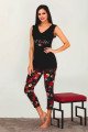 Siyah Renk ve Çiçek Desenli 12023 Kadın Kaprili Lady Pijama Takımı Siyah Renk ve Çiçek Desenli 12023 Kadın Kaprili Lady Pijama Takımı